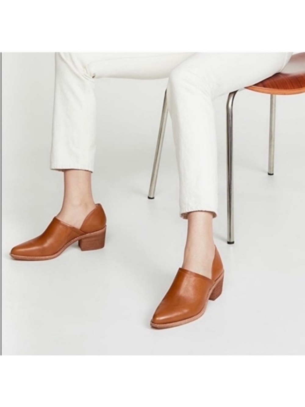 Madewell The Brady Booty in Cognac Leather Low Block Heel Slip-On Loafers Size 7